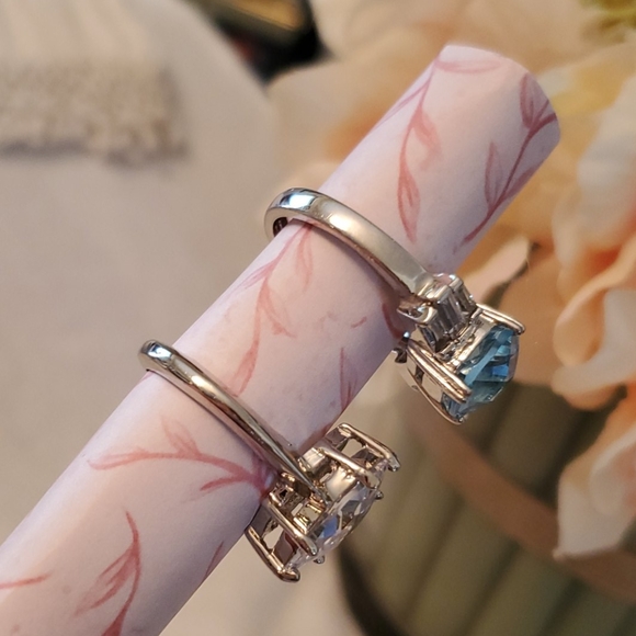 Set of 2 Rhodium Plated CZ Rings- Adjustable - Picture 5 of 8